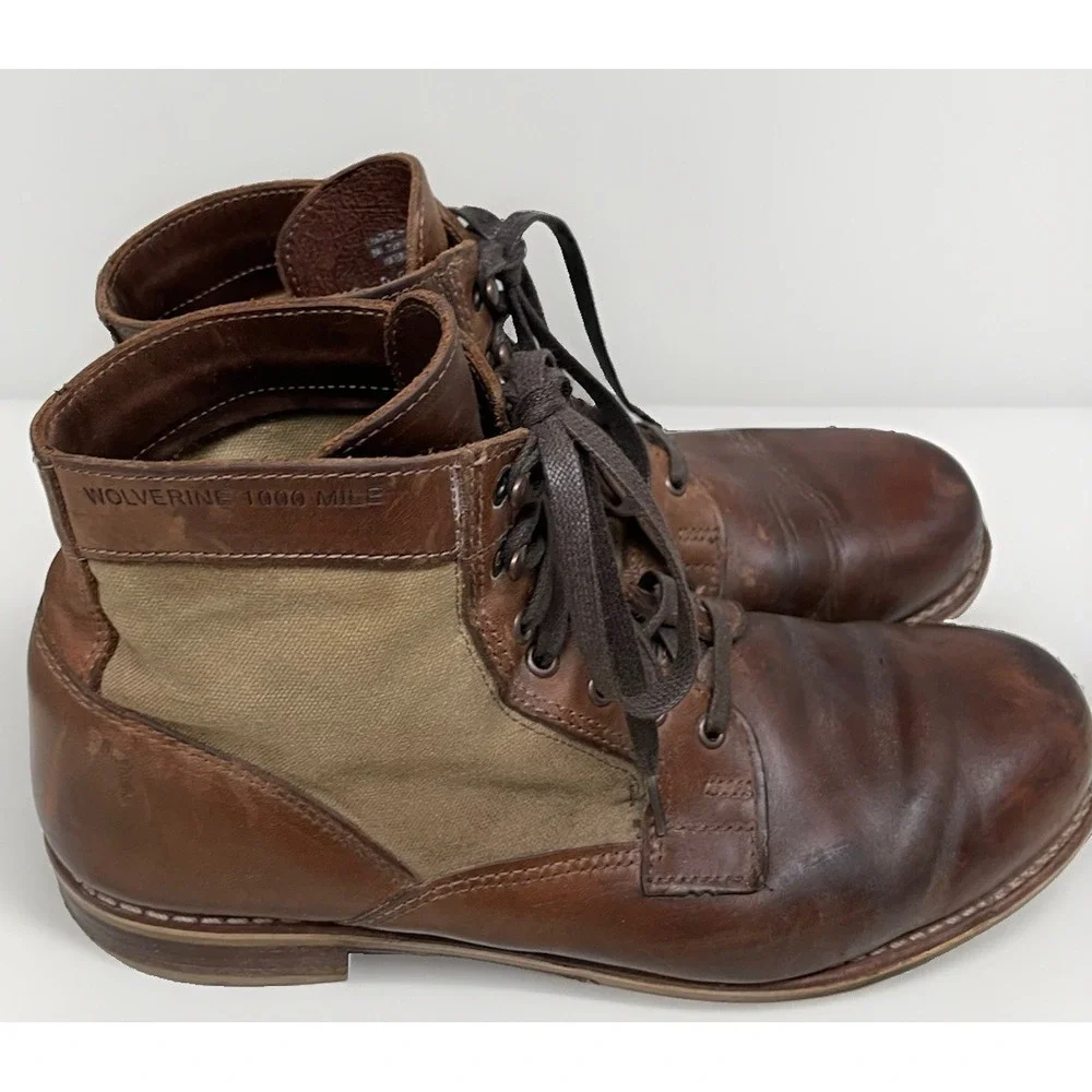 Vintage Wolverine 1000 Mile Boots 541039, Men's US 10 D Leather and Canvas USA